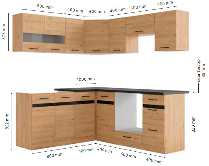 Junona Line kjøkkensett - Bernstein Eik - 180x200 cm - Venstre Junona Line kjøkkensett - Bernstein Eik - 180x200 cm - Venstre