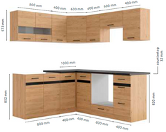 Junona Line kjøkkensett - Bernstein Eik - 180x200 cm - Venstre