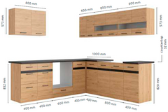 Junona Line kjøkkensett - Bernstein Eik - 220x240 cm - Høyre