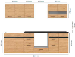 Junona Line kjøkkensett - Hvit/Eik - 260 cm