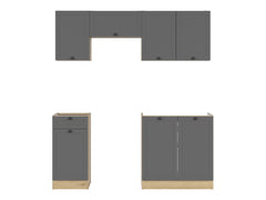 Junona Line kjøkkensett - Grafitt/Eik - 180 cm