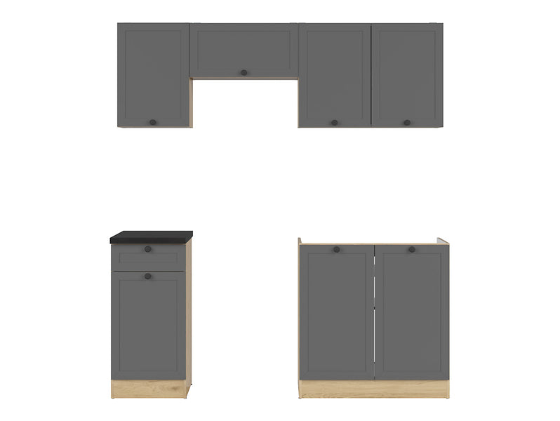 Junona Line kjøkkensett - Grafitt/Eik - 180 cm
