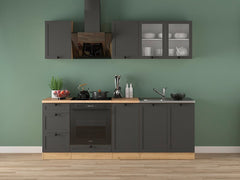 Junona Line kjøkkensett - Grafitt/Eik - 220 cm