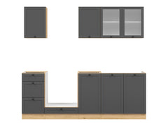 Junona Line kjøkkensett - Grafitt/Eik - 220 cm