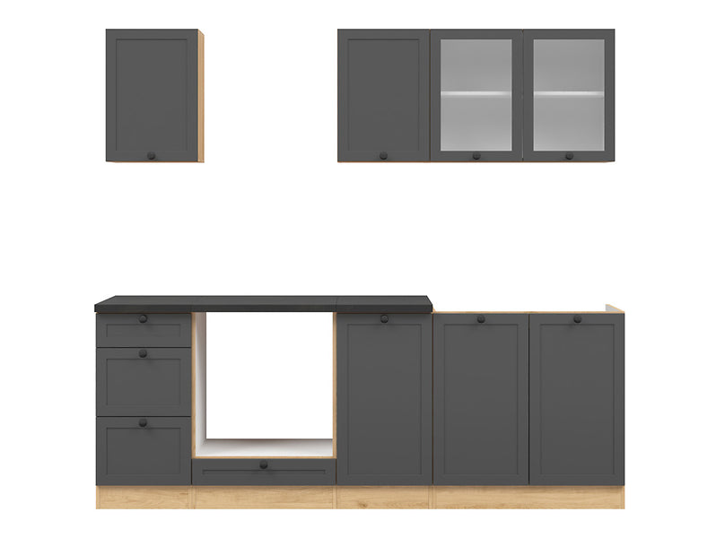 Junona Line kjøkkensett - Grafitt/Eik - 220 cm