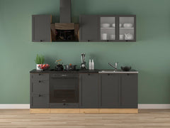 Junona Line kjøkkensett - Grafitt/Eik - 220 cm