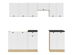 Junona Line kjøkkensett - Hvit/Eik - 230 cm