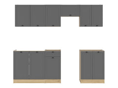 Junona Line kjøkkensett - Grafitt/Eik - 230 cm