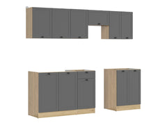 Junona Line kjøkkensett - Grafitt/Eik - 230 cm