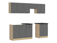 Junona Line kjøkkensett - Grafitt/Eik - 230 cm
