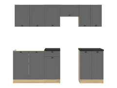 Junona Line kjøkkensett - Grafitt/Eik - 230 cm