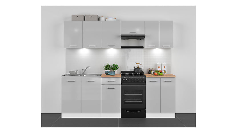 Junona Line kjøkkensett - Grå Glans - 230 cm