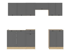 Junona Line kjøkkensett - Grafitt/Eik - 240 cm