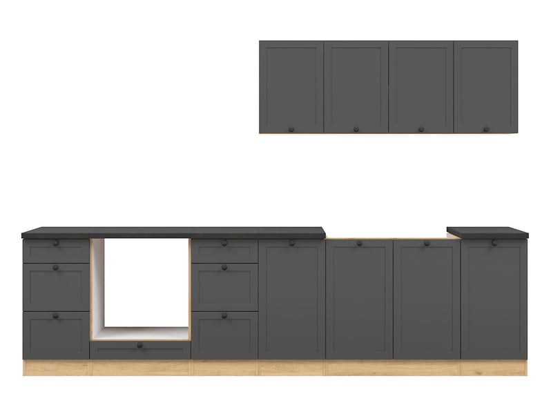 Junona Line kjøkkensett - Grafitt/Eik - 300 cm