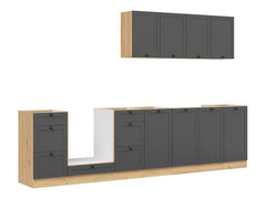 Junona Line kjøkkensett - Grafitt/Eik - 300 cm