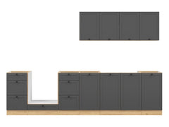 Junona Line kjøkkensett - Grafitt/Eik - 300 cm