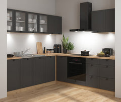 Junona Line kjøkkensett - Grafitt/Eik - 220x240 cm