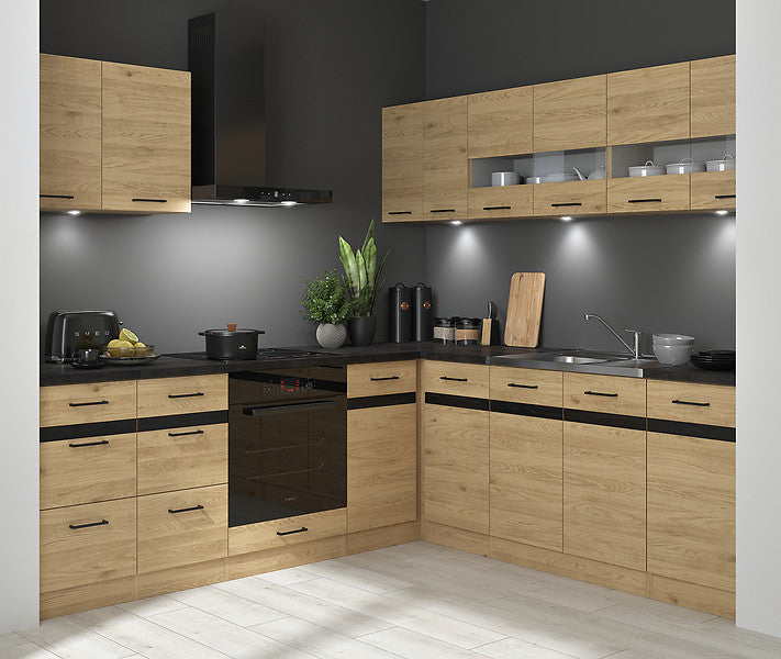 Junona Line kjøkkensett - Bernstein Eik - 220x240 cm - Høyre