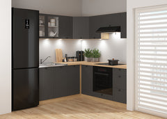 Junona Line kjøkkensett - Grafitt/Eik - 180x200 cm