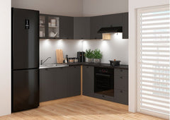 Junona Line kjøkkensett - Grafitt/Eik - 180x200 cm